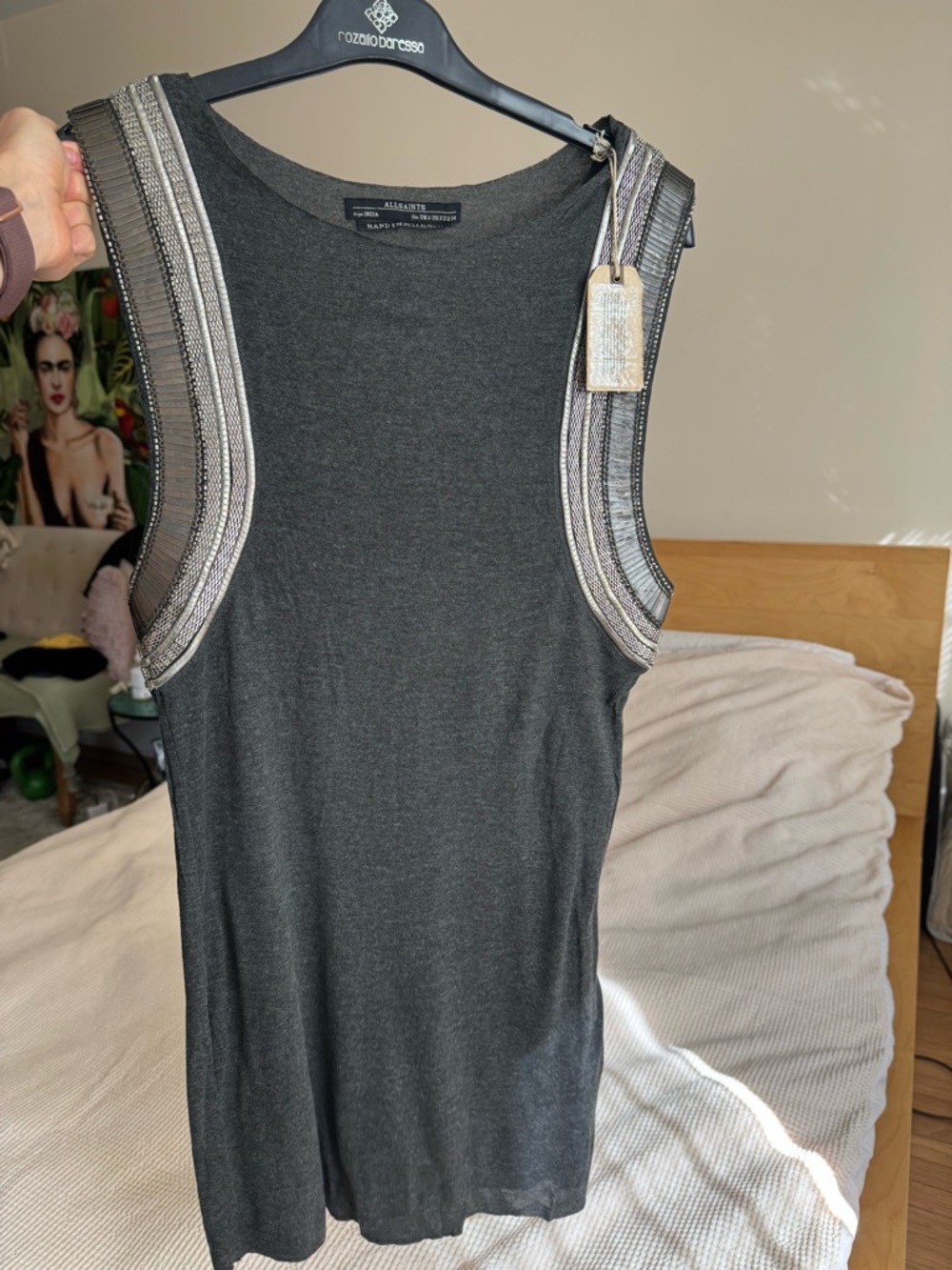 All Saints - Siri Vest Charcoal Dress - size 2 w metal embellishments - unique